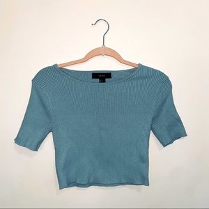 Ribbed Blue Short Sleeve Top